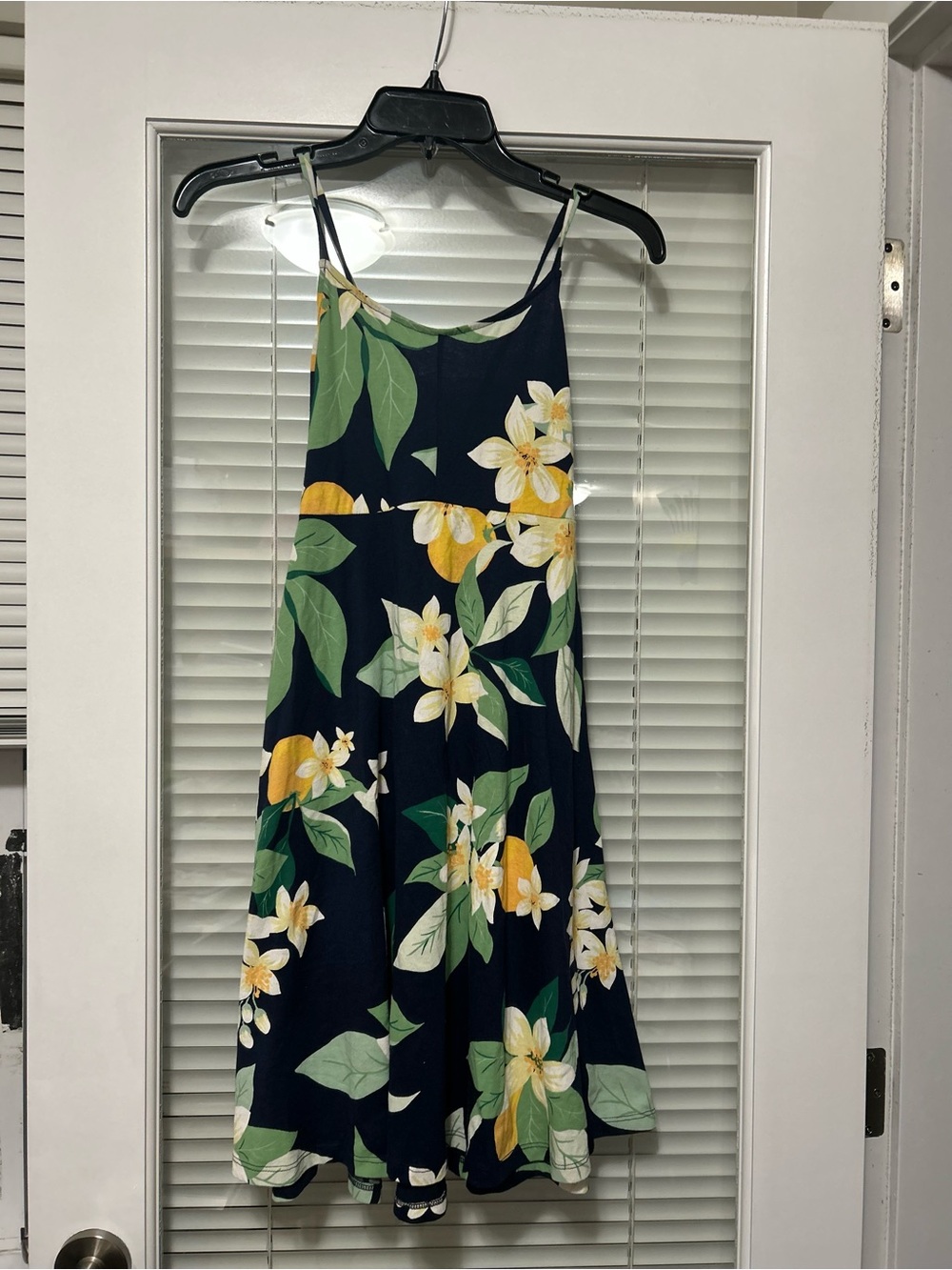 Old Navy Navy Floral Spaghetti-Strap Sundress with Yellow Accents